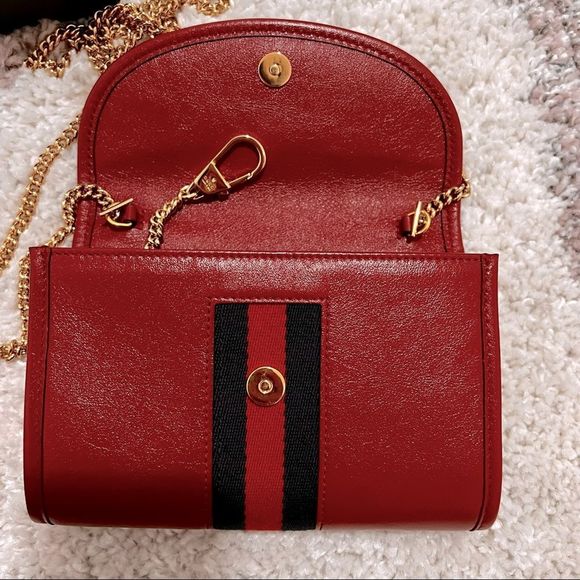 Gucci Rajah Mini Leather Shoulder Bag In Red -Authentic - Picture 6 of 11